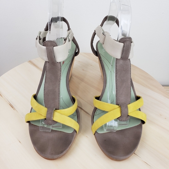Camper Laura Multicolor Wedge Sandals Size 39 Wooden Wedge Color Block Coastal - Picture 7 of 15